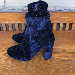 Blue velvet booties
